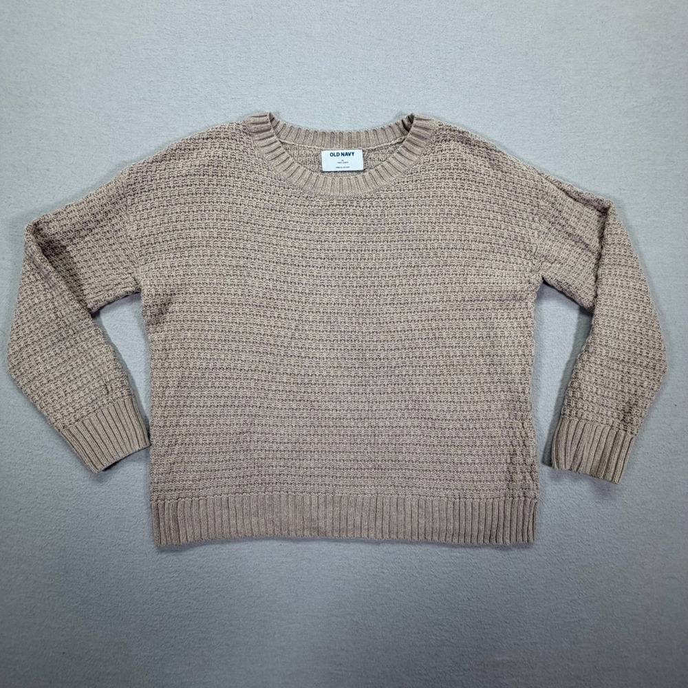 Old Navy Sweater Womens Medium Good Tan Tunic Length Textured Basketweave‎ Knit
